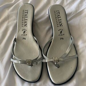 Italian Shoemakers Silver Slide Sandals with Thin Straps A3